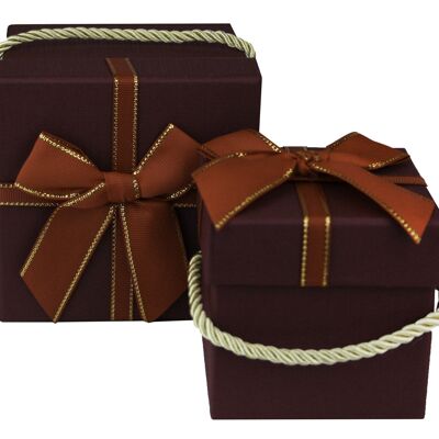 Set of 2 Square, Red with Satin Ribbon, Golden Handle