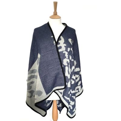 Large Shawl/Wrap - Dark Blue Animal Print (130x150cm)