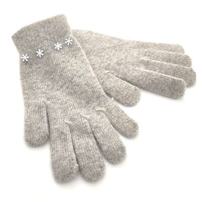 Woollen Style Glove with Mini Snowflake Embellishment - Grey