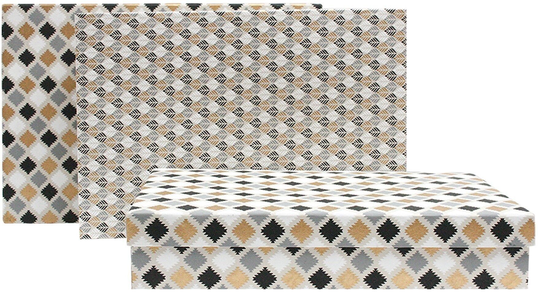 Lot de 3 Rectangle Papier Coton Fait Main, Imprimé Noir Or