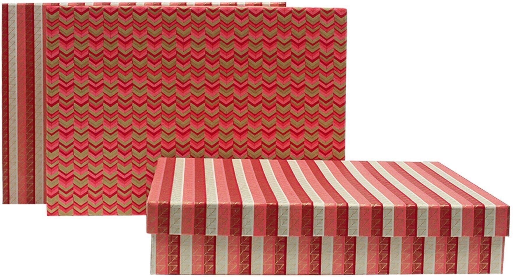 Lot de 3 Rectangle Papier Fait Main, Imprimé Rouge Rose Or