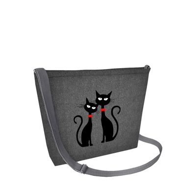 Black Cats Crossbody Bag In Canvas Samba Line Bertoni