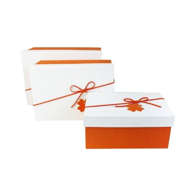 Set of 3 Rectangle, Orange with White Lid, Ribbon Bow