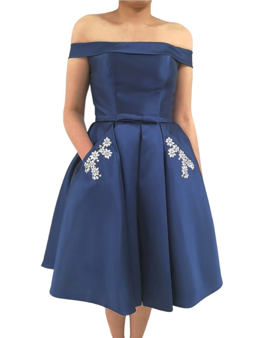 Abito da sera corto in raso Blu navy