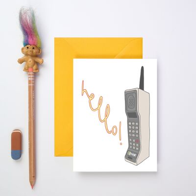 ¡Hola! Tarjeta de felicitación retra del teléfono del ladrillo | Tarjeta de amistad