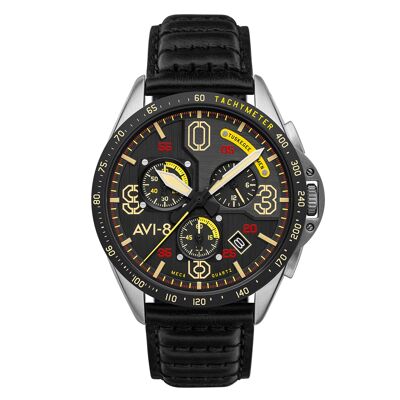 AV-4077-TAI01 - Japanese mechanical quartz watch AVI-8 chronograph - Leather strap - 3 hands with date