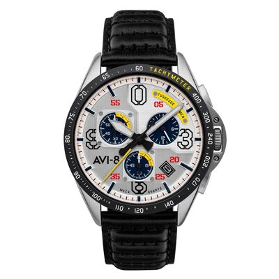 AV-4077-TAI02 - Japanese mechanical quartz watch AVI-8 chronograph - Leather strap - 3 hands with date