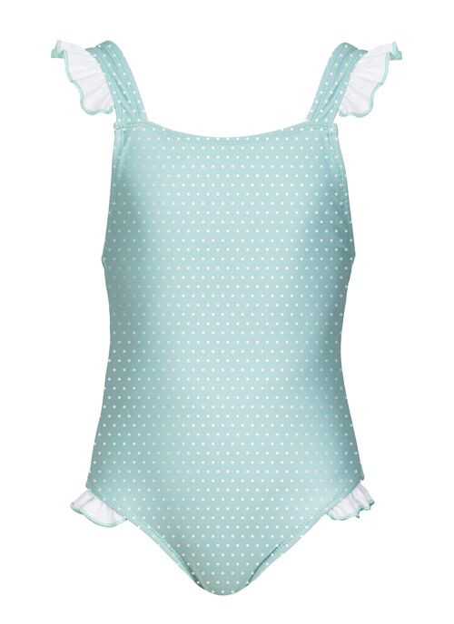 AQUA DOTS SQUARE NECK RUFFLES