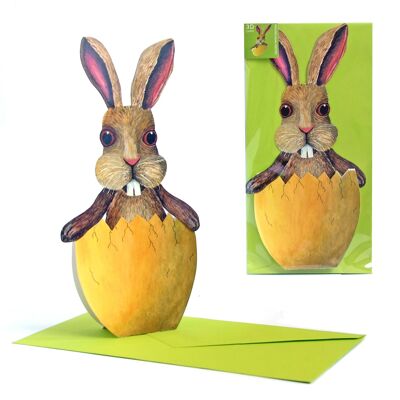 Tarjeta animal 3D conejo en un huevo