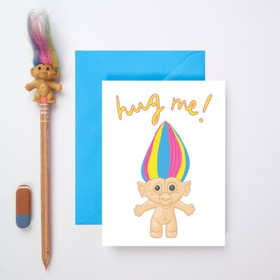 Abráceme tarjeta de felicitación | Juguete de duende arcoíris | Tarjeta de amistad