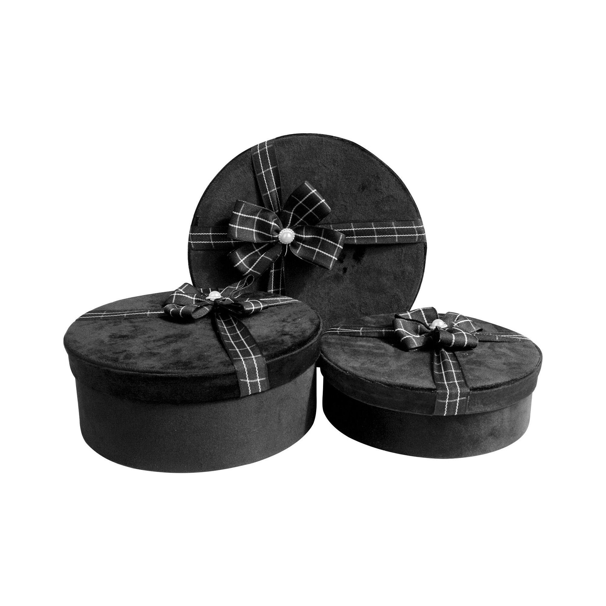Set de 3 Terciopelo Redondo, Negro, Lazo Rayado
