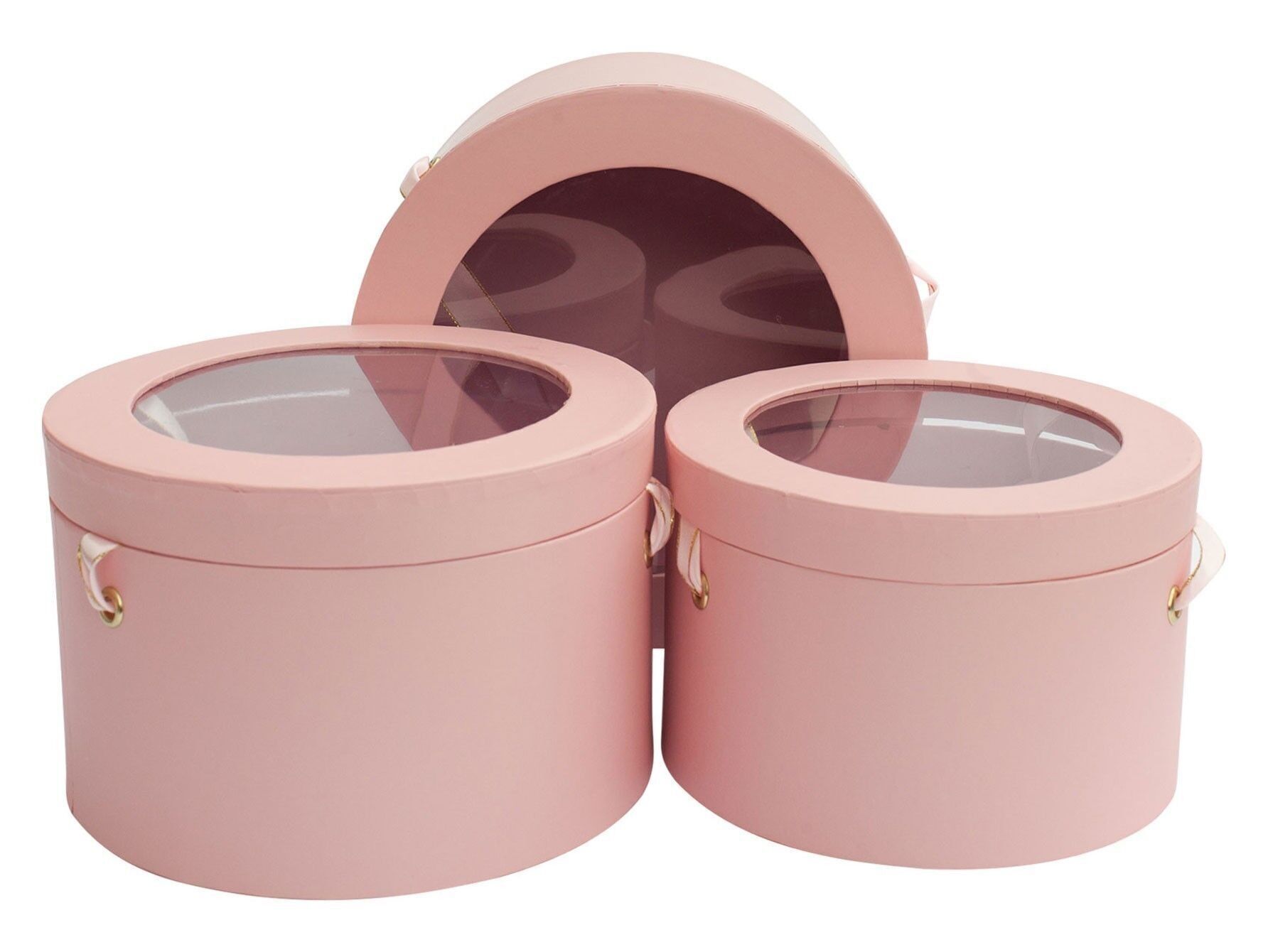 Juego de 3 asas redondas con estampado rosa y cinta rosa y dorada