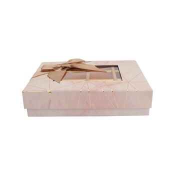 Rectangle Truffe Chocolat, Imprimé Marbre Rose, Noeud Beige 6