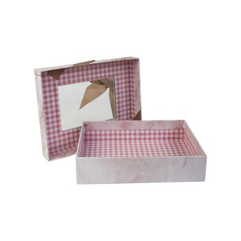 Rectangle Truffe Chocolat, Imprimé Marbre Rose, Noeud Beige 7