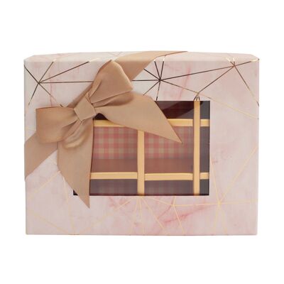 Rectangle Truffle Chocolate, Pink Marble Print, Beige Bow