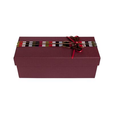 Rectangle, Burgandy with Lid, Multicoloured Stripes Ribbon