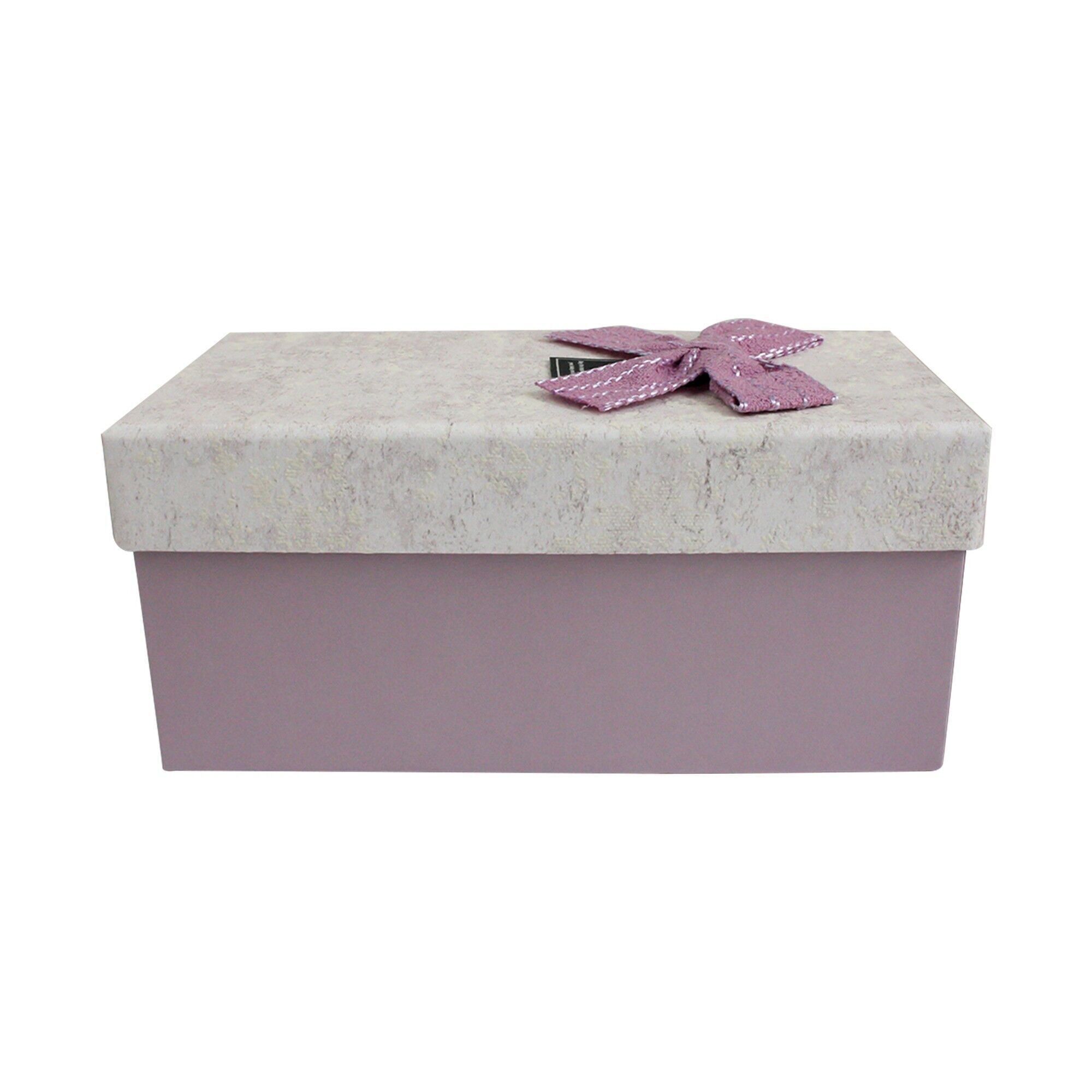 Rectangle, violet pâle avec couvercle rose texturé, nœud