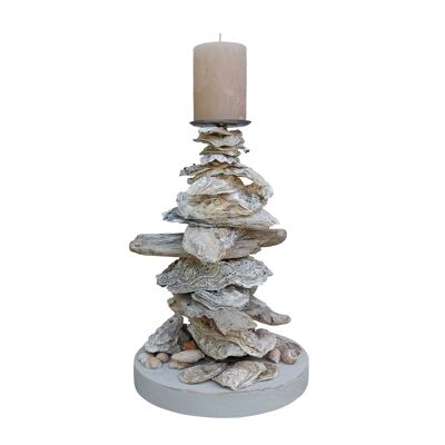 candlestick made of shells and washed up wood.