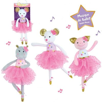 Peluche musicale danseuse, Opéra, 18 cm, 3 modèles assortis, en boite