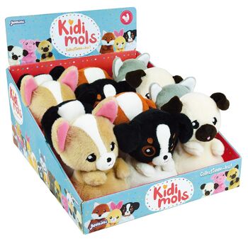 Peluche chiens, Kidimols, 14 cm, 6 modèles assortis, en boite présentoir 2