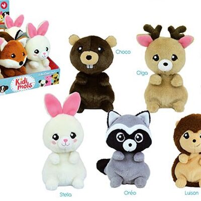 Peluche animaux de la forêt, Kidimols, 14 cm, 6 modèles assortis, en boite présentoir