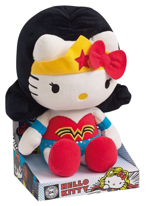 Peluche Hello Kitty déguisée en Wonderwoman, 27 cm, en boite