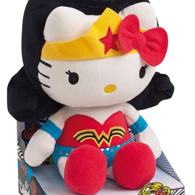 Peluche Hello Kitty disfrazada de Wonderwoman, 27 cm, en caja
