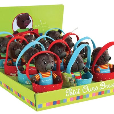 Little Brown Bear soft toy in a basket, 12 cm, 2 assorted models, in display box