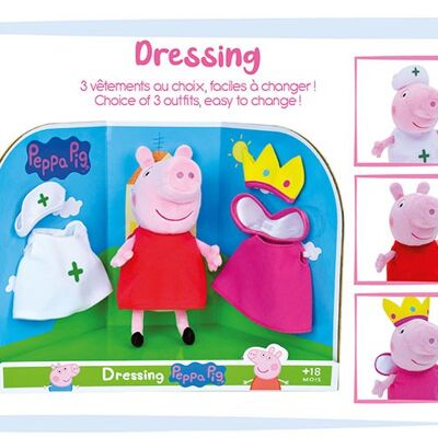 Peluche Peppa Pig 20 cm Vestidor con 3 prendas a elegir, fácil de cambiar, en caja regalo