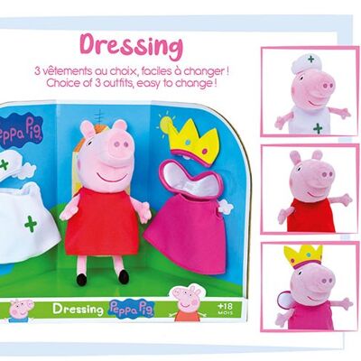 Peluche Peppa Pig 20 cm, Dressing avec 3 vêtements aux choix, facile à changer, en boite cadeau