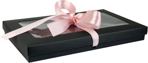 Pack of 12 Black Kraft Box  Clear Lid & Baby Pink Ribbon