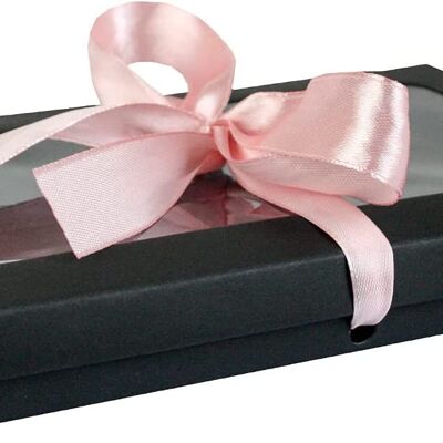 Pack of 12 Black Kraft Box  Clear Lid & Baby Pink Ribbon