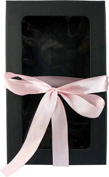 Lot de 12 boîtes en kraft noir avec couvercle transparent et ruban rose bébé 2