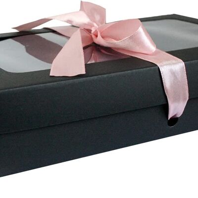 Pack of 12 Black Kraft Box  Clear Lid & Baby Pink Ribbon