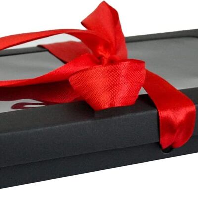 Lot de 12 Boîtes Kraft Noires Couvercle Transparent & Ruban Satin Rouge