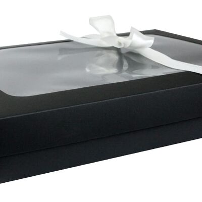 Pack of 12 Black Kraft Box Clear Lid and Ivory Ribbon