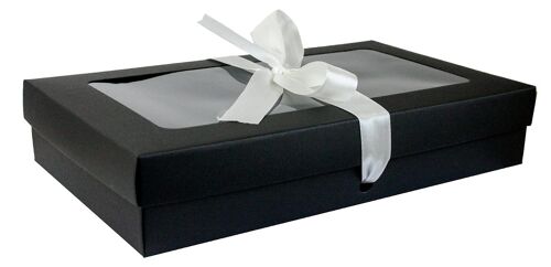 Pack of 12 Black Kraft Box Clear Lid and Ivory Ribbon