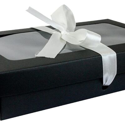 Pack of 12 Black Kraft Box Clear Lid and Ivory Ribbon