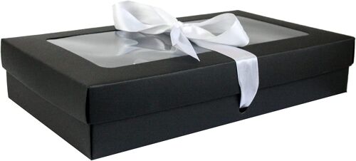 Pack of 12 Black Kraft Box Clear Lid and White Ribbon
