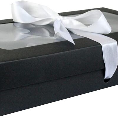 Pack of 12 Black Kraft Box Clear Lid and White Ribbon