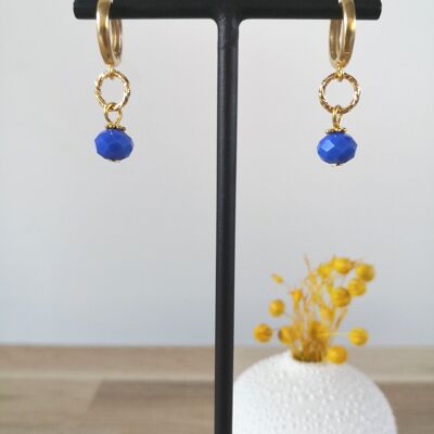 FINE earrings, golden mini hoops, with colored bohemian glass beads, fantasies, winter collection. Royal