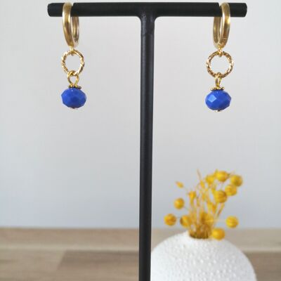 FINE earrings, golden mini hoops, with colored bohemian glass beads, fantasies, winter collection. Royal