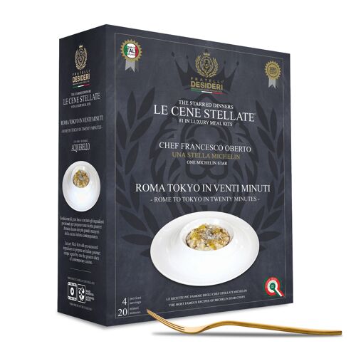 Box Le Cene Stellate - Roma Tokyo in 20 Minuti - Cofanetto Cena Michelin per 4 persone - Cucina a casa tua in pochi minuti il Risotto iconico dello Chef Francesco Oberto, 1 Stella Michelin