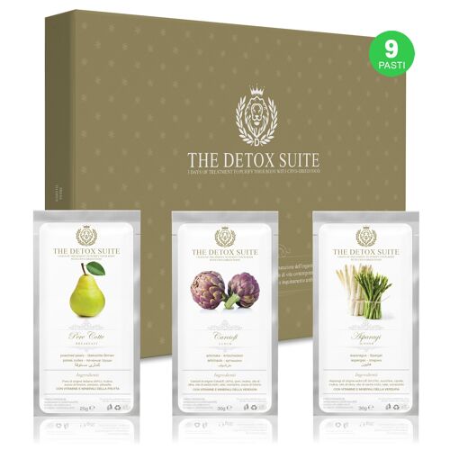 THE DETOX SUITE - Programma di purificazione del corpo di 3 giorni, con 9 pasti. Kit Depurativo, Drenante, Dimagrimento. Migliora la digestione. Recupera l'energia vitale!