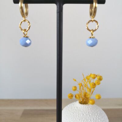 FINE earrings, golden mini hoops, with colored bohemian glass beads, fantasies, winter collection. Glacier.