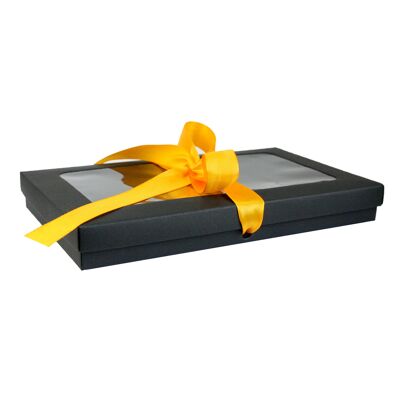 Pack of 12 Black Kraft Box Clear Lid and Yellow Ribbon