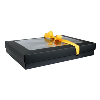 Pack of 12 Black Kraft Box Clear Lid and Yellow Ribbon