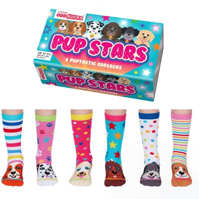 Pup stars - kids giftbox of 6 united odd socks