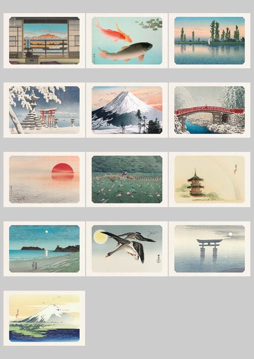 Cartes postales estampes japonaises: 13 modèles x15 au visuel format paysage