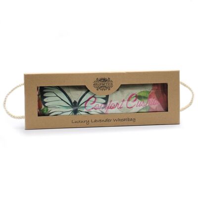 AWHBL-03 - Bolsa de trigo lavanda de lujo en caja de regalo - Mariposa y rosas - Se vende en 1 unidad/es por exterior